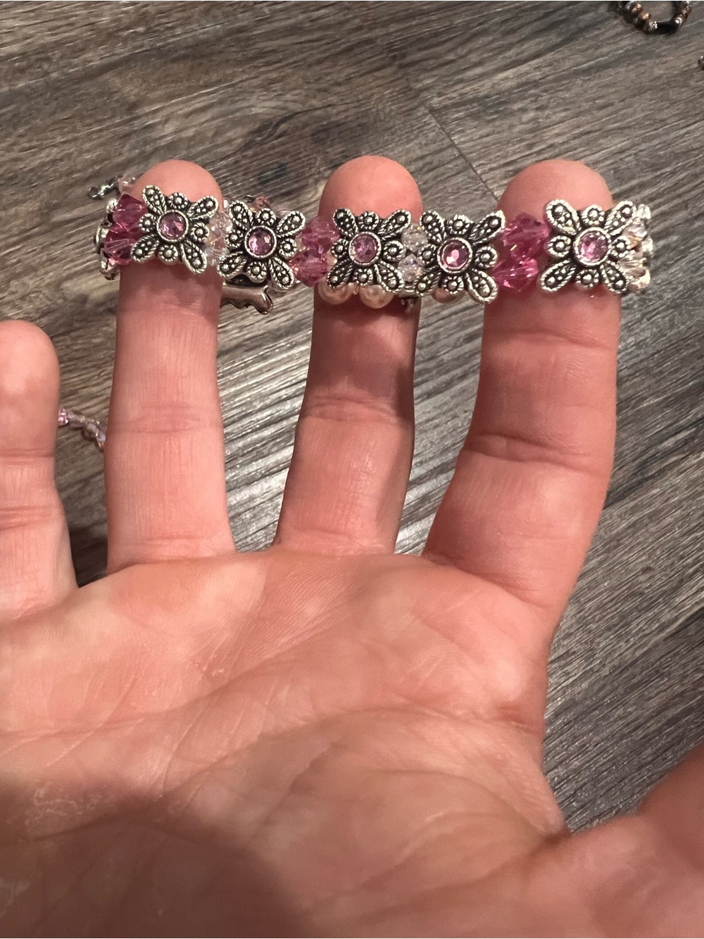 Pink Crystal Floral Charm Bracelet - Women's Jewelry
